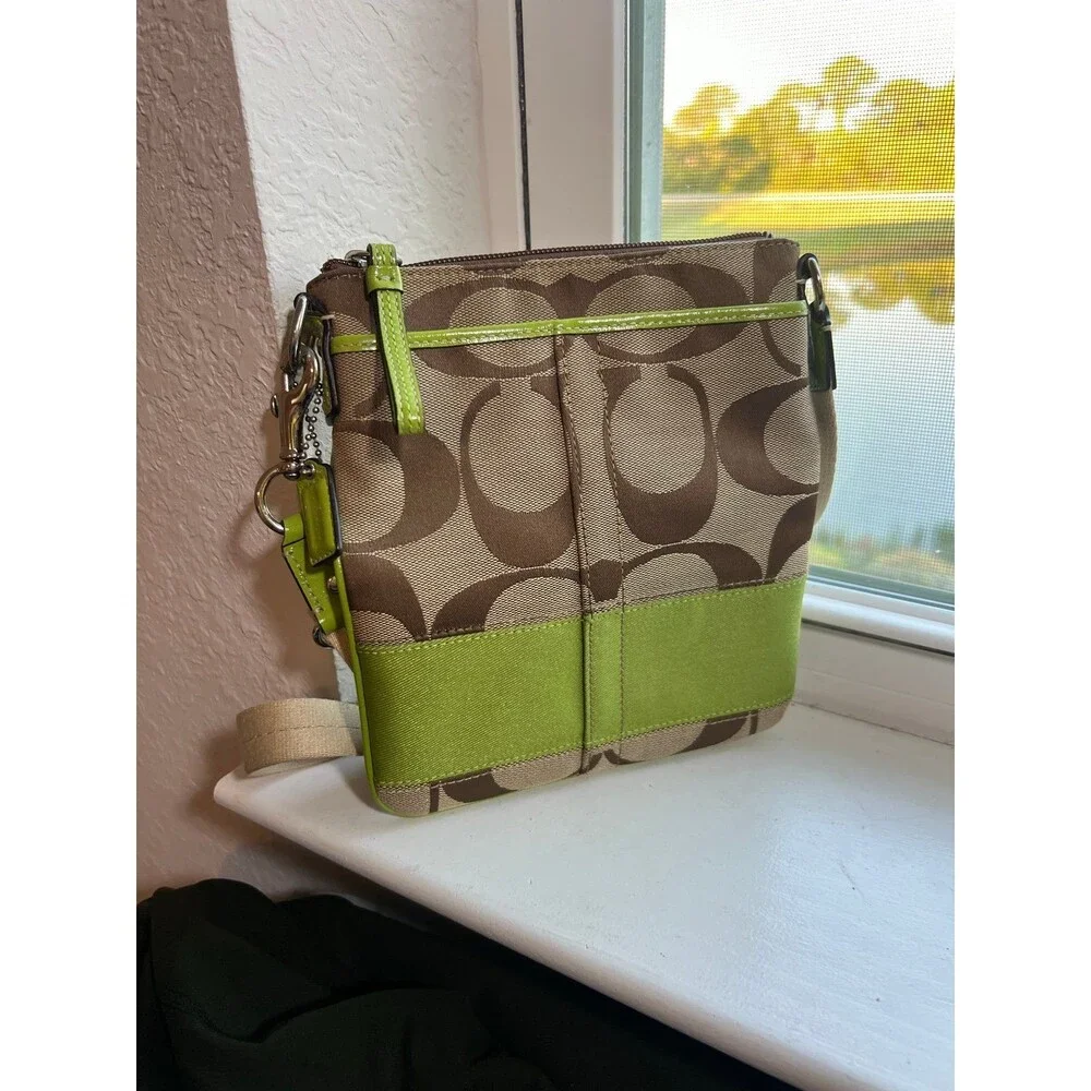 Coach Signature C Crossbody Bag in Brown, Tan & Chartreuse | Excellent Condition - Picture 2 of 11